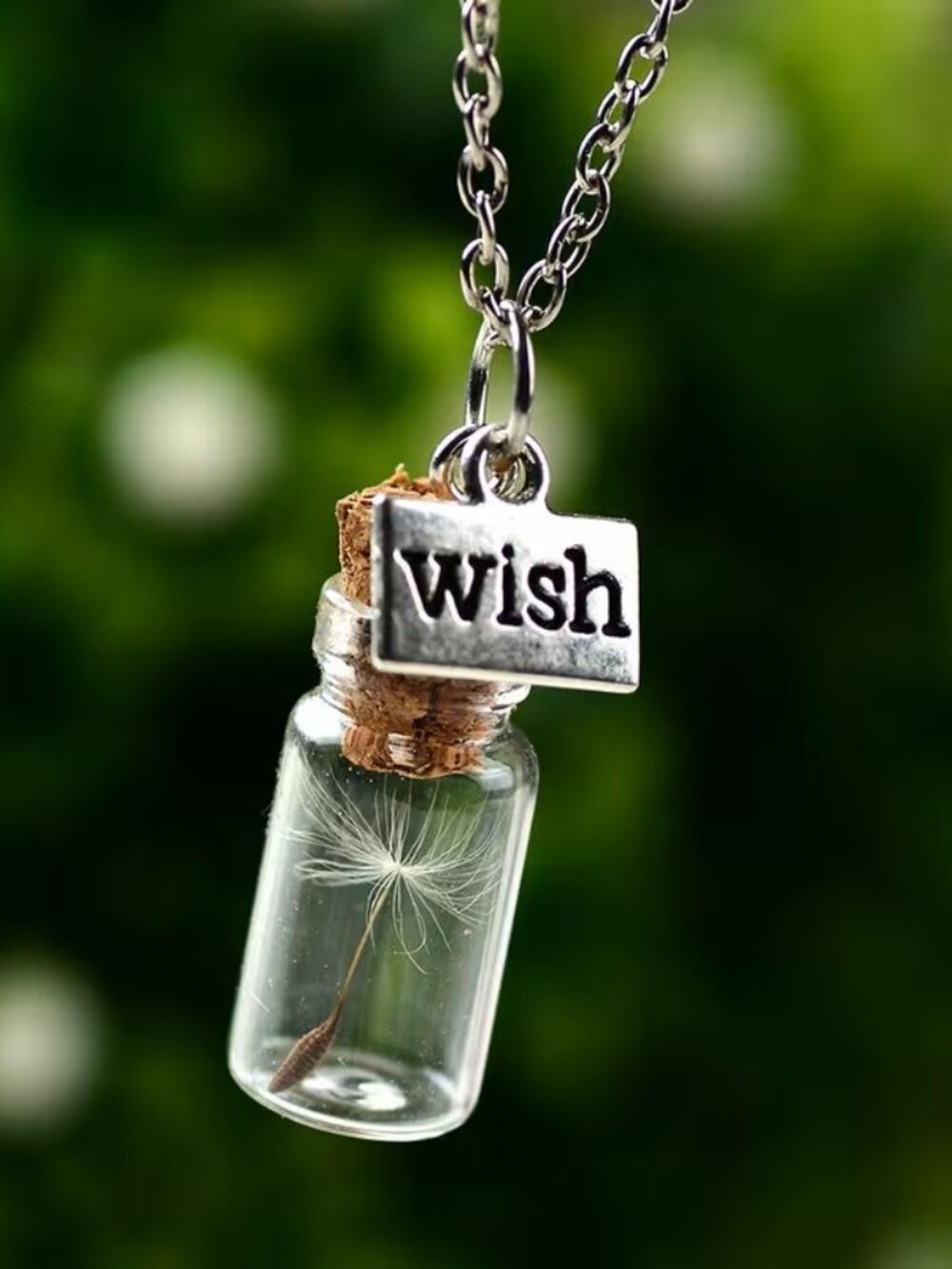 Wish Bottle Necklace Dandelion Seed Pendant Fairy Charm Lucky Gift for Her Mom